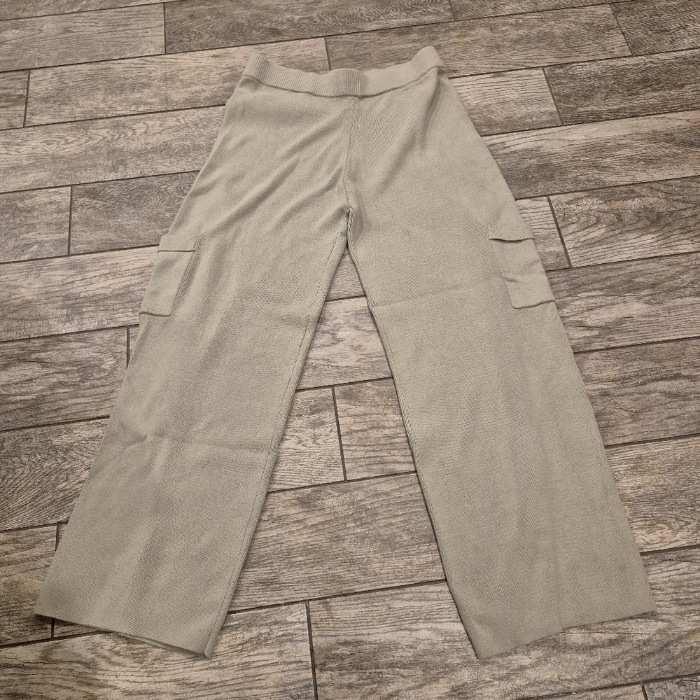 Sincerely Jules Sage Green Knit Wide Leg Cargo Pants XL Cotton Blend Lounge